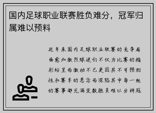 国内足球职业联赛胜负难分，冠军归属难以预料